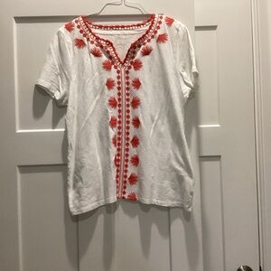 Talbots-Top-Size Petite XL- White with Orange Detail